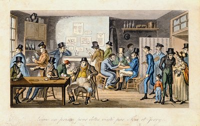 トムとジェリーが訪れた債務者の刑務所の論理、ピアースイーガン著「Life in London」（1821〜22年）（アクアチント色） 作： Isaac Robert Cruikshank